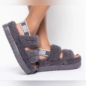 UGG Oh Flufflita Platform Charcoal Slippers Size 7 Used Excellent
